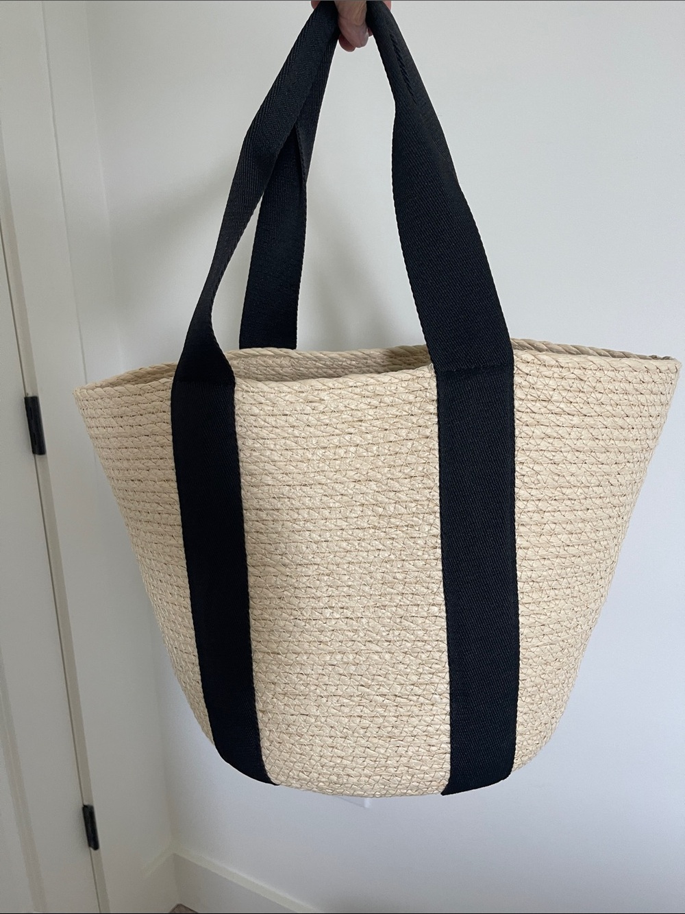 Source Unknown Natural Straw Tote with Black Straps